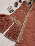 DESIGNER NATURAL CREPE EMBROIDERY SEQUENCE WORK TOP SHARARA WITH DUPATTA PARTY WEAR WHOLESALE PRICE ETHNIC GARMENT (3)
