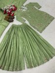 DESIGNER NATURAL CREPE SEQUENCE EMBROIDERY WORK TOP PALAZZO WITH DUPATTA  PISTA