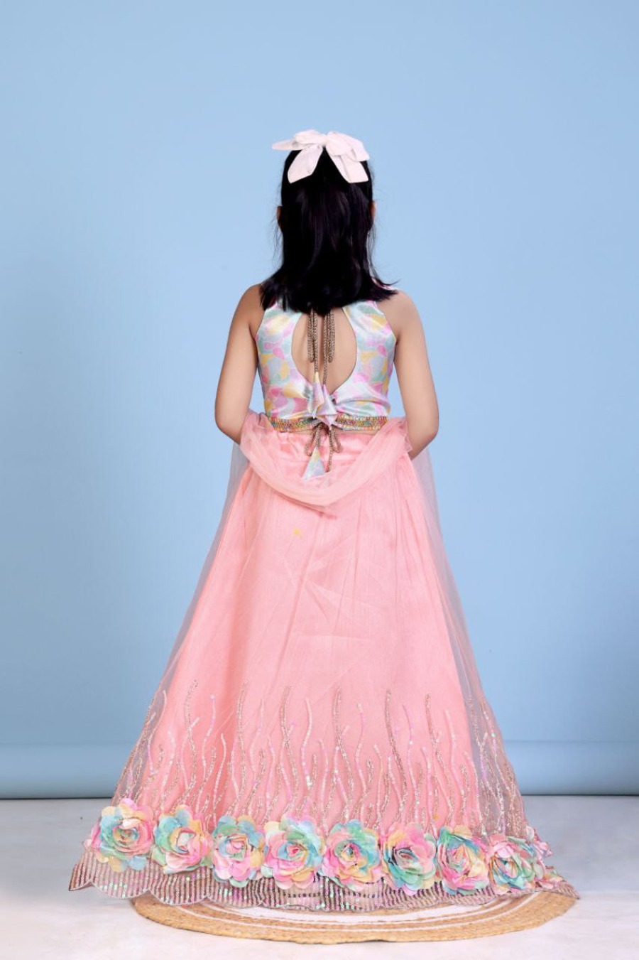 DESIGNER NET SEQUENCE WORK AND FLOWERS WORK KID'S LEHENGA CHOLI WITH DUPATTA WEDDING WEAR WHOLESALE PRICE ETHNIC WHOLESALE PRICE ETHNIC GARMENT(19)