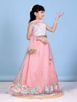 DESIGNER NET SEQUENCE WORK AND FLOWERS WORK KID'S LEHENGA CHOLI WITH DUPATTA PEACH