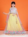 DESIGNER NET SEQUENCE WORK AND FLOWERS WORK KID'S LEHENGA CHOLI WITH DUPATTA YELLOW