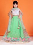 DESIGNER NET SEQUENCE WORK AND FLOWERS WORK KID'S LEHENGA CHOLI WITH DUPATTA GREEN