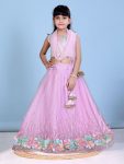DESIGNER NET SEQUENCE WORK AND FLOWERS WORK KID'S LEHENGA CHOLI WITH DUPATTA LAVENDER