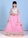 DESIGNER NET SEQUENCE WORK AND FLOWERS WORK KID'S LEHENGA CHOLI WITH DUPATTA BABY PINK