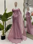 DESIGNER NET SEQUENCE WORK SAREE WITH UNSTITCHED BLOUSE BABY PINK