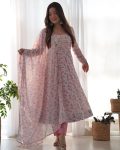 DESIGNER ORGANZA FLORAL PRINT WORK ANARKALI GOWN BOTTOM WITH DUPATTA FESTIVE WEAR WHOLESALE PRICE ETHNIC GARMENT (4)