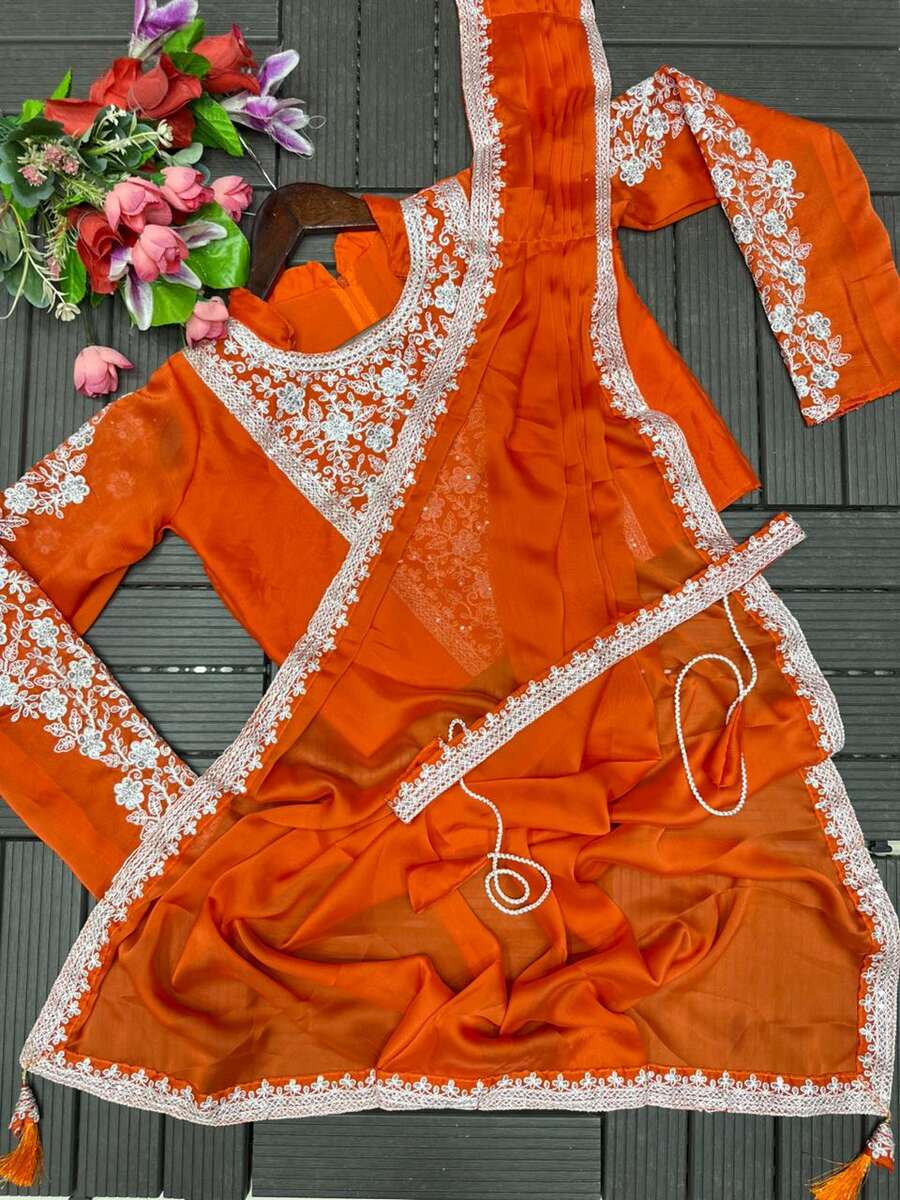 DESIGNER RANGOLI SILK EMBROIDERY CODING WORK READY TO WEAR SAREE WITH STITCHED BLOUSE PARTY WEAR WHOLESALE PRICE ETHNIC GARMENT (5)