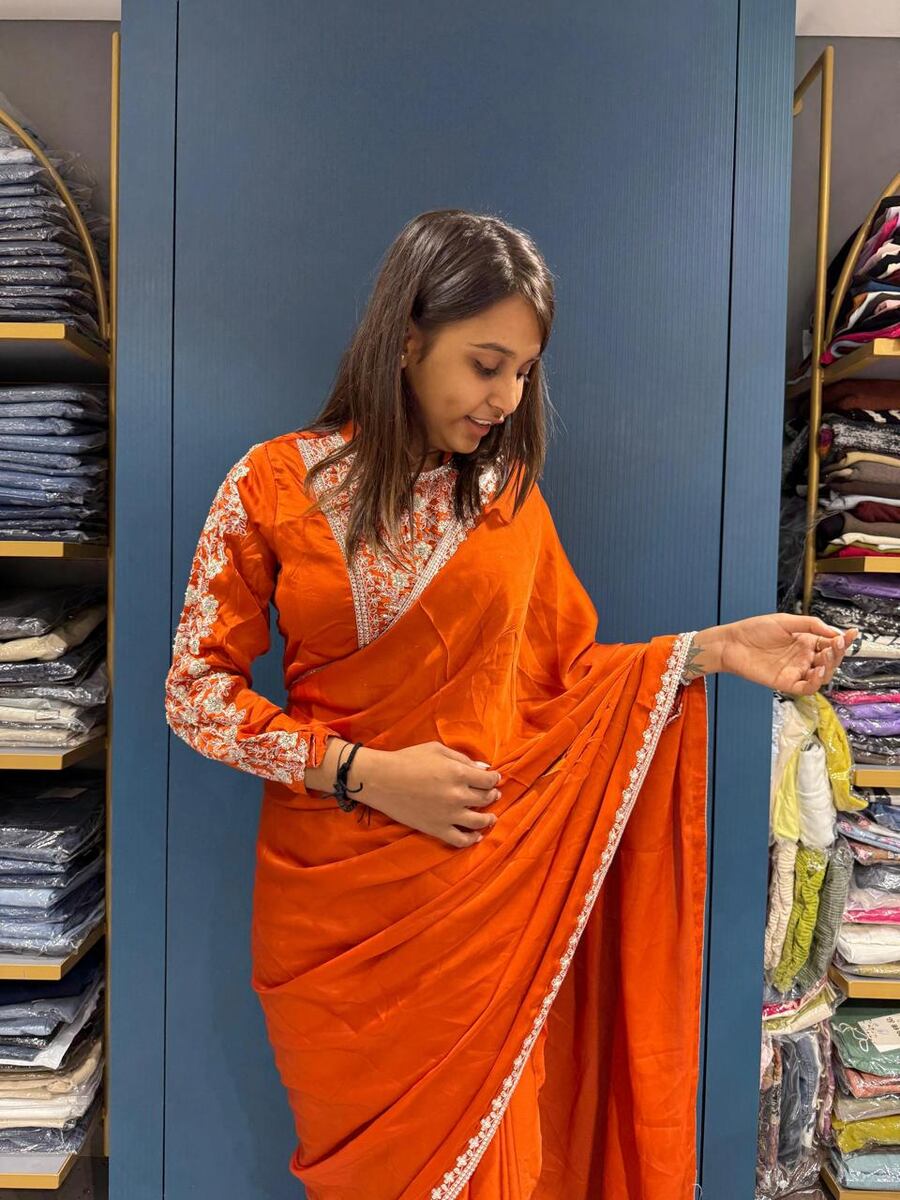 DESIGNER RANGOLI SILK EMBROIDERY CODING WORK READY TO WEAR SAREE WITH STITCHED BLOUSE PARTY WEAR WHOLESALE PRICE ETHNIC GARMENT (6)