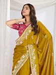 DESIGNER RANGOLI SILK EMBROIDERY WORK BORDER WITH PIPING WORK SAREE WITH UNSTITCHED BLOUSE FUNCTIONAL WEAR WHOLESALE PRICE ETHNIC GARMENT (4)
