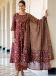 DESIGNER RAYON PRINTED WORK TOP BOTTOM WITH DUPATTA MAROON
