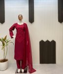 DESIGNER ROMAN SILK EMBROIDERY WITH GPO LACE WORK TOP BOTTOM WITH DUPATTA PARTY WEAR WHOLESALE PRICE ETHNIC GARMENT (2)