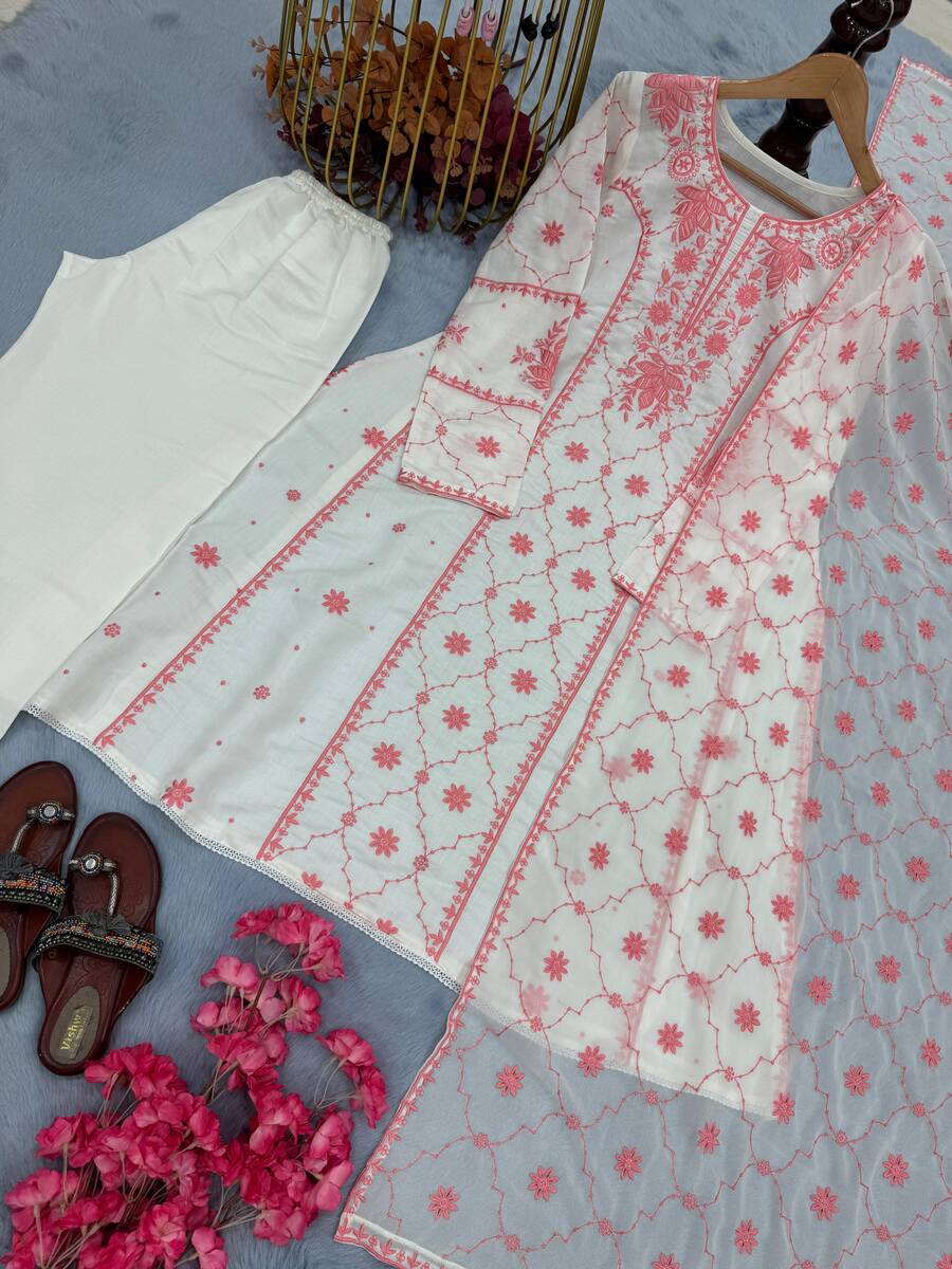 DESIGNER ROMAN SILK EMBROIDERY WORK TOP BOTTOM WITH DUPATTA FESTIVAL WEAR WHOLESALE PRICE ETHNIC GARMENT(46)