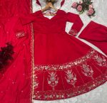 DESIGNER ROMAN SILK MULTI EMBROIDERED SEQUENCE AND THREAD WORK ANARKALI BOTTOM WITH DUPATTA FESTIVE WEAR WHOLESALE PRICE ETHNIC GARMENT (3)