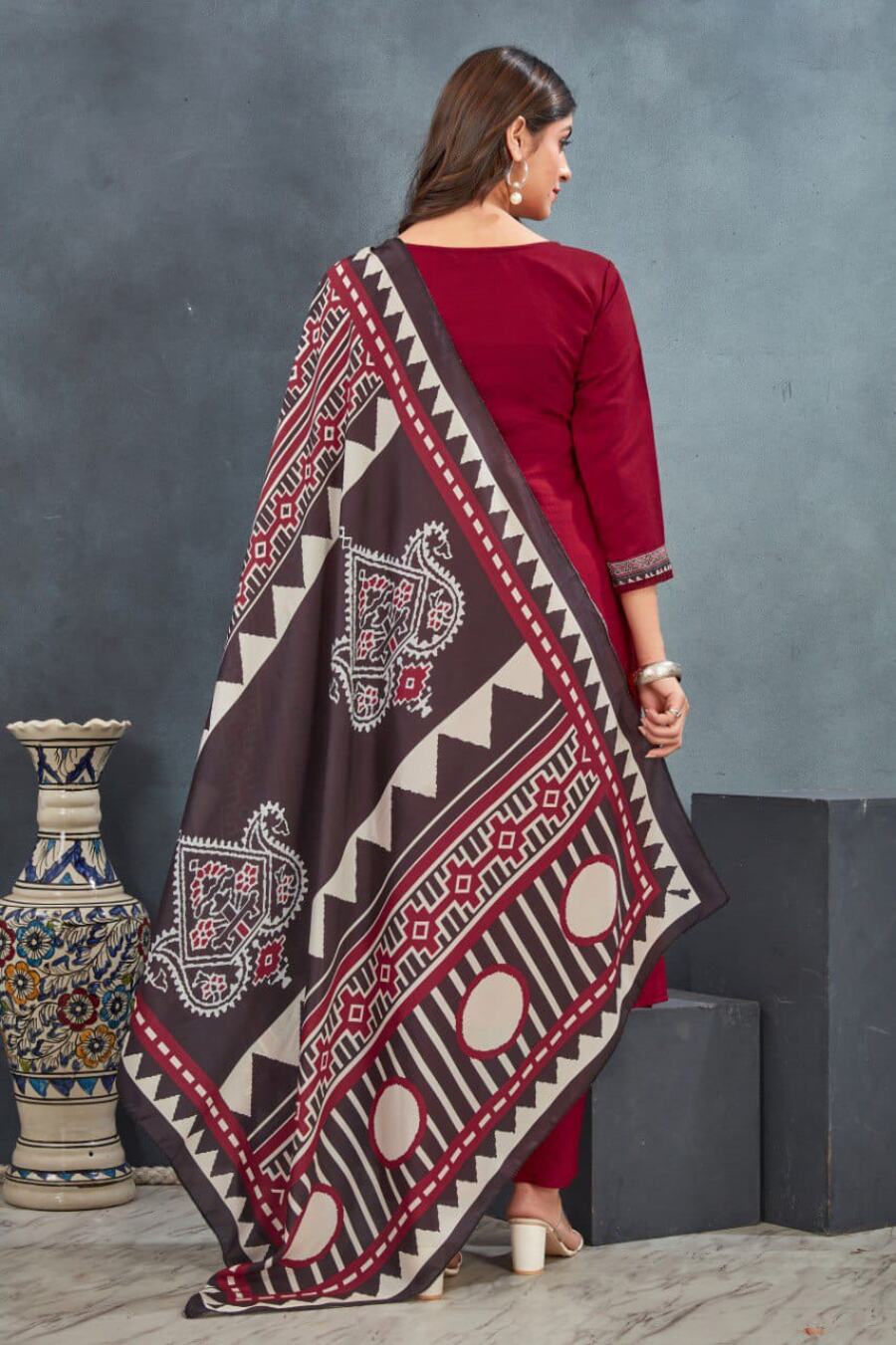 DESIGNER ROMAN SILK PRINTED WORK TOP BOTTOM WITH DUPATTA OFFICE WEAR WHOLESALE PRICE ETHNIC GARMENT (7)