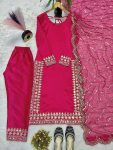 DESIGNER SATIN SILK EMBROIDERY THREAD WORK WITH READY-MADE LACE BORDER WORK TOP BOTTOM WITH DUPATTA FESTIVE WEAR WHOLESALE PRICE ETHNIC GARMENT (3)