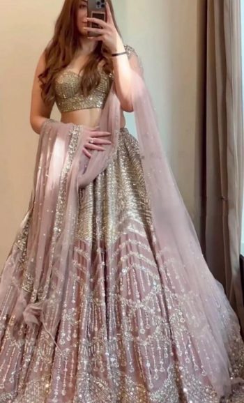DESIGNER SATIN SILK SEQUENCE DORI AND ZARI WORK LEHENGA CHOLI WITH DUPATTA  BABY PINK