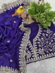 DESIGNER SATIN SILK SEQUENCE WITH JARI DORI EMBROIDERY WITH CUTWORK BORDER SAREE WITH UNSTITCHED BLOUSE WEDDING WEAR WHOLESALE PRICE ETHNIC GARMENT (39)