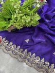DESIGNER SATIN SILK SEQUENCE WITH JARI DORI EMBROIDERY WITH CUTWORK BORDER SAREE WITH UNSTITCHED BLOUSE WEDDING WEAR WHOLESALE PRICE ETHNIC GARMENT (39)