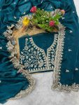 DESIGNER SATIN SILK SEQUENCE WITH JARI DORI EMBROIDERY  WITH CUTWORK BORDER SAREE WITH UNSTITCHED BLOUSE RAMA