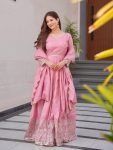 DESIGNER SHIMMER SILK EMBROIDERY SEQUENCE WORK GOWN WITH DUPATTA BABY PINK