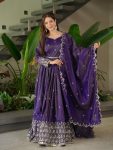 DESIGNER SHIMMER SILK EMBROIDERY SEQUENCE WORK GOWN WITH DUPATTA PURPLE