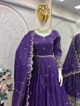DESIGNER SHIMMER SILK EMBROIDERY SEQUENCE WORK GOWN WITH DUPATTA PARTY WEAR WHOLESALE PRICE ETHNIC GARMENT (4)