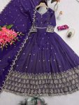 DESIGNER SHIMMER SILK EMBROIDERY SEQUENCE WORK GOWN WITH DUPATTA PARTY WEAR WHOLESALE PRICE ETHNIC GARMENT (4)