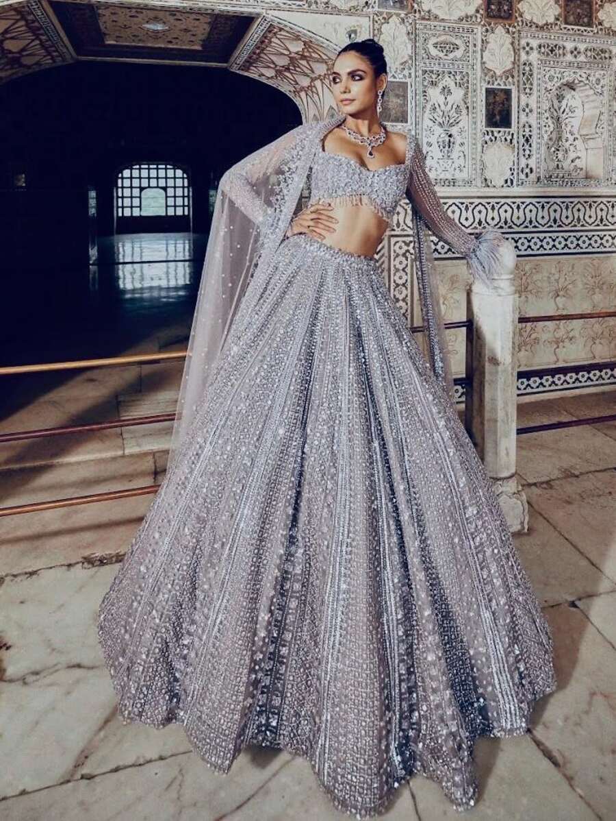 DESIGNER SHIMMER SILK SEQUENCE & DORI WORK LEHENGA CHOLI WITH DUPATTA RECEPTION WEAR WHOLESALE PRICE ETHNIC GARMENT (2)