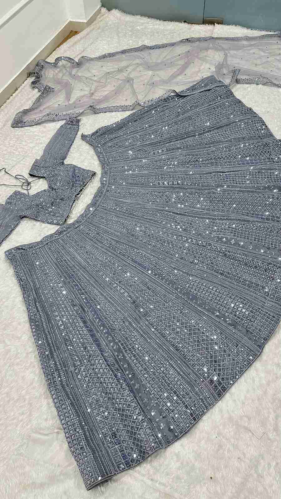 DESIGNER SHIMMER SILK SEQUENCE & DORI WORK LEHENGA CHOLI WITH DUPATTA RECEPTION WEAR WHOLESALE PRICE ETHNIC GARMENT (5)