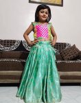 DESIGNER SILK WEAVING WORK  KID'S LEHANGA CHOLI  SKY