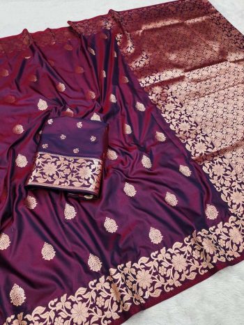 DESIGNER SILK WEAVING WORK SAREE WITH UNSTITCHED BLOUSE WINE