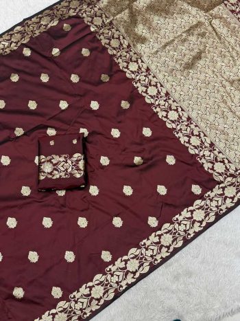 DESIGNER SILK WEAVING WORK SAREE WITH UNSTITCHED BLOUSE BROWN