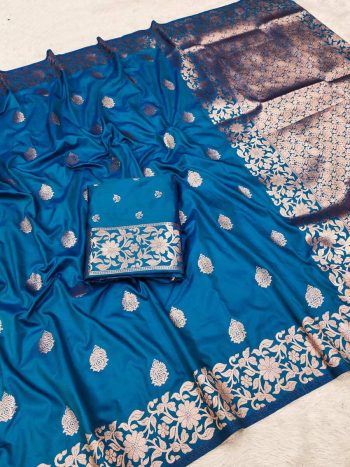 DESIGNER SILK WEAVING WORK SAREE WITH UNSTITCHED BLOUSE BLUE