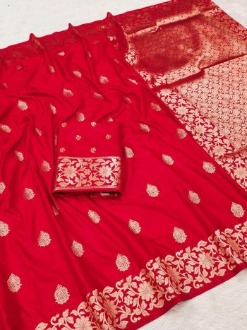 DESIGNER SILK WEAVING WORK SAREE WITH UNSTITCHED BLOUSE RED