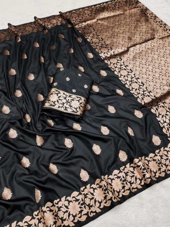 DESIGNER SILK WEAVING WORK SAREE WITH UNSTITCHED BLOUSE BLACK