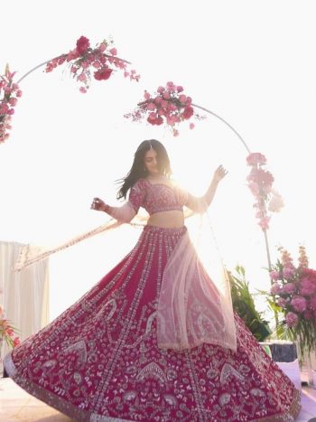 DESIGNER SLUB SILK DORI , SEQUENCE & THREAD WORK LEHENGA CHOLI WITH DUPATTA PINK