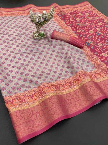 DESIGNER SOFT DOLA COTTON  JACQUARD KANJIVARAM SAREE WITH UNSTITCHED BLOUSE BABY PINK