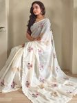 DESIGNER SOFT KOTA COTTON MULTI THREAD EMBROIDERY WORK SAREE WITH UNSTITCHED BLOUSE WHITE
