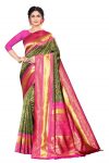 DESIGNER  SOFT LICHI SILK CLOTH  JACQUARD WORK  SAREE WITH UNSTITCHED BLOUSE MEHNDI