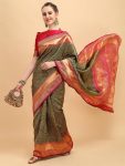 DESIGNER SOFT LICHI SILK CLOTH JACQUARD WORK SAREE WITH UNSTITCHED BLOUSE PARTY WEAR WHOLESALE PRICE ETHNIC GARMENT (11)