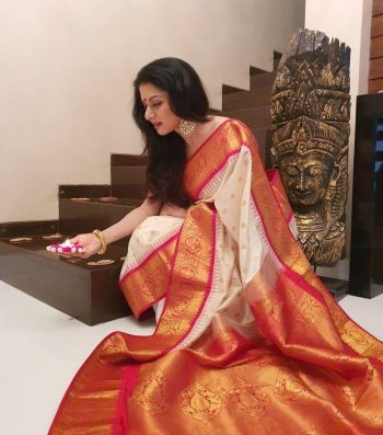 DESIGNER SOFT LICHI SILK JACQUARD WORK SAREE WITH UNSTITCHED BLOUSE OFF WHITE
