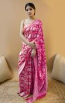 DESIGNER SOFT LICHI SILK JACQUARD WORK  SAREE WITH UNSTITCHED BLOUSE PINK