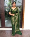 DESIGNER SOFT LICHI SILK JACQUARD WORK SAREE WITH UNSTITCHED BLOUSE GREEN