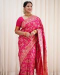 DESIGNER SOFT LICHI SILK JACQUARD WORK SAREE WITH UNSTITCHED BLOUSE PINK