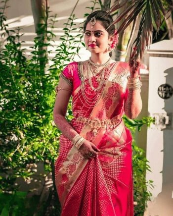 DESIGNER SOFT LICHI SILK JACQUARD WORK SAREE WITH UNSTITCHED BLOUSE RED
