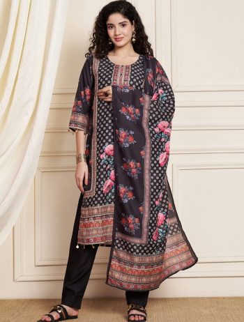 DESIGNER SOFT MUSLIN REAL MIRROR WORK, FANCY LACE & LATKAN TOP BOTTOM WITH DUPATTA BLACK