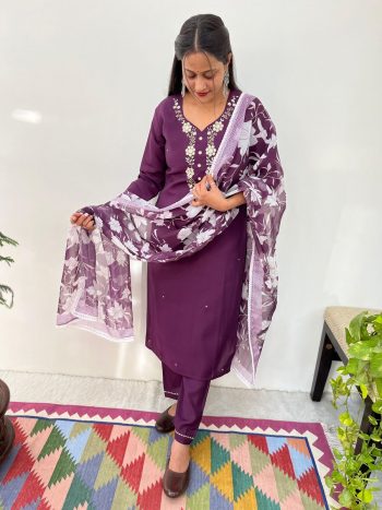 DESIGNER SOFT SILK HAND WORK TOP BOTTOM WITH DUPATTA PURPLE