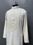DESIGNER SOFT SILK REAL MIRROR HAND WORK MEN’S KURTA PAYJAMA WEDDING WEAR WHOLESALE PRICE ETHNIC GARMENT (9)