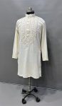 DESIGNER SOFT SILK REAL MIRROR HAND WORK MEN'S KURTA PAYJAMA OFF WHITE