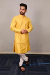 DESIGNER SOFT SILK SILVER AND MATE SEQUENCE WITH EMBROIDERY WORK KURTA PAYJAMA YELLOW